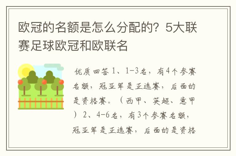 欧冠的名额是怎么分配的？5大联赛足球欧冠和欧联名