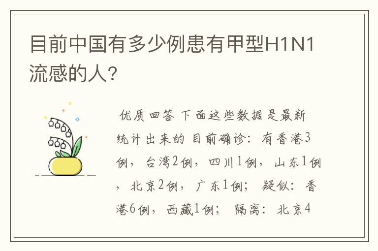 目前中国有多少例患有甲型H1N1流感的人?