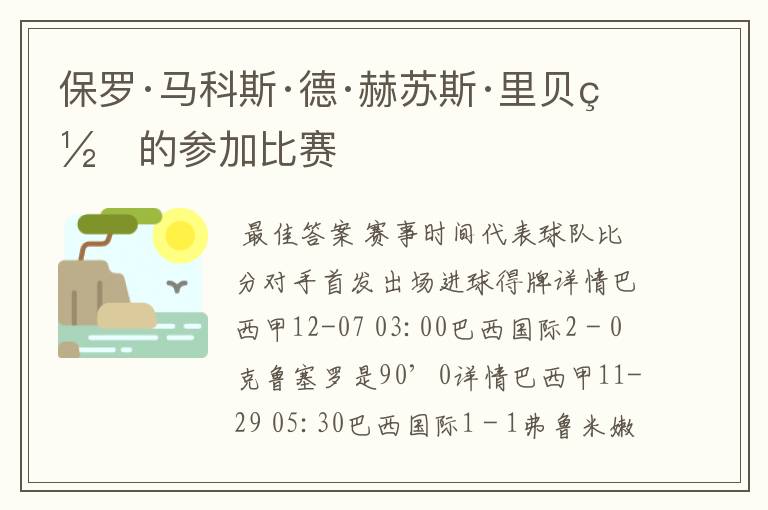 保罗·马科斯·德·赫苏斯·里贝罗的参加比赛