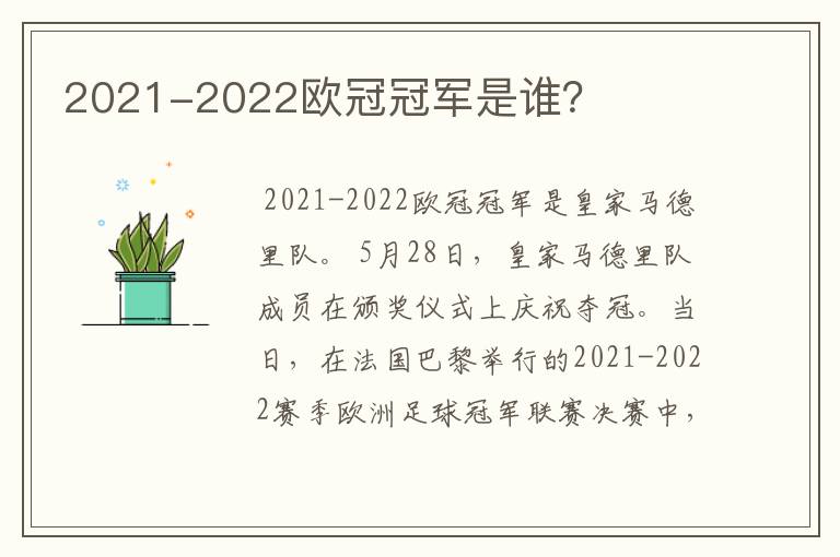 2021-2022欧冠冠军是谁？