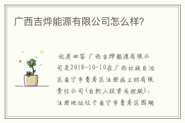 广西吉烨能源有限公司怎么样？