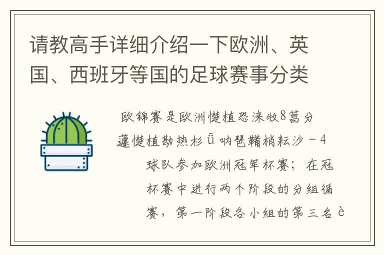 请教高手详细介绍一下欧洲、英国、西班牙等国的足球赛事分类！