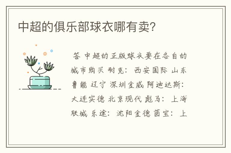 中超的俱乐部球衣哪有卖？