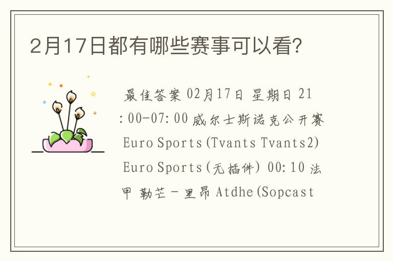 2月17日都有哪些赛事可以看？