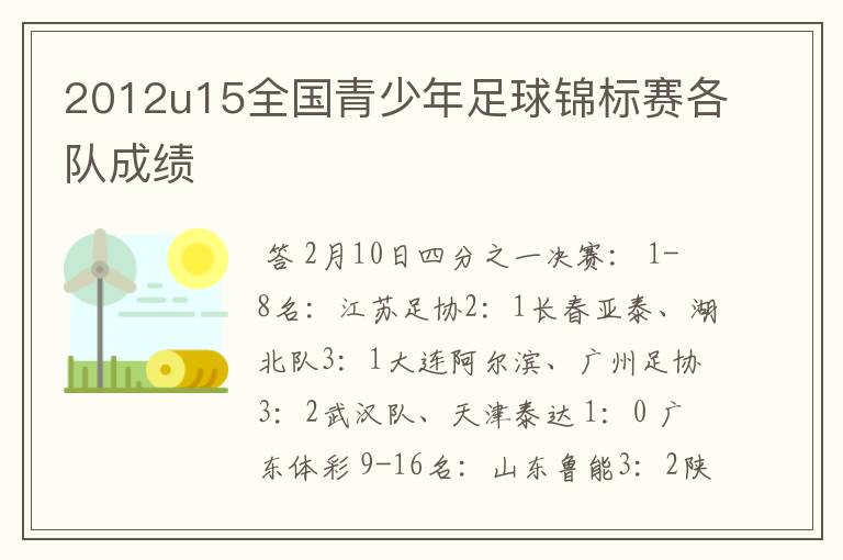 2012u15全国青少年足球锦标赛各队成绩