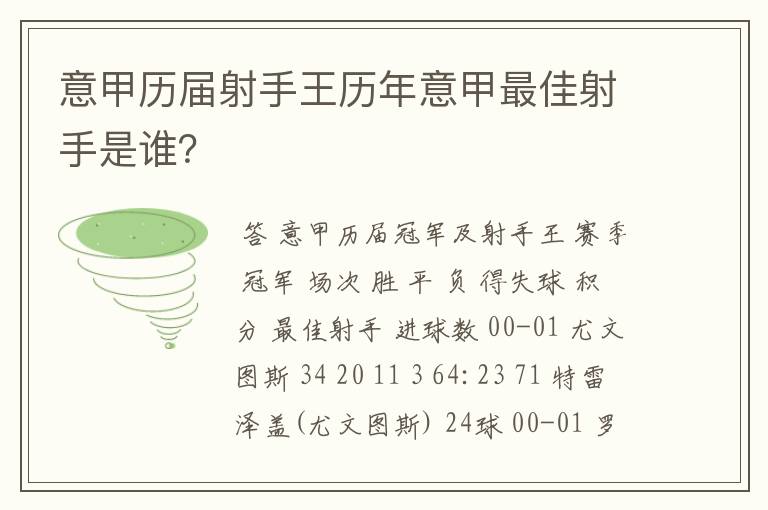 意甲历届射手王历年意甲最佳射手是谁？