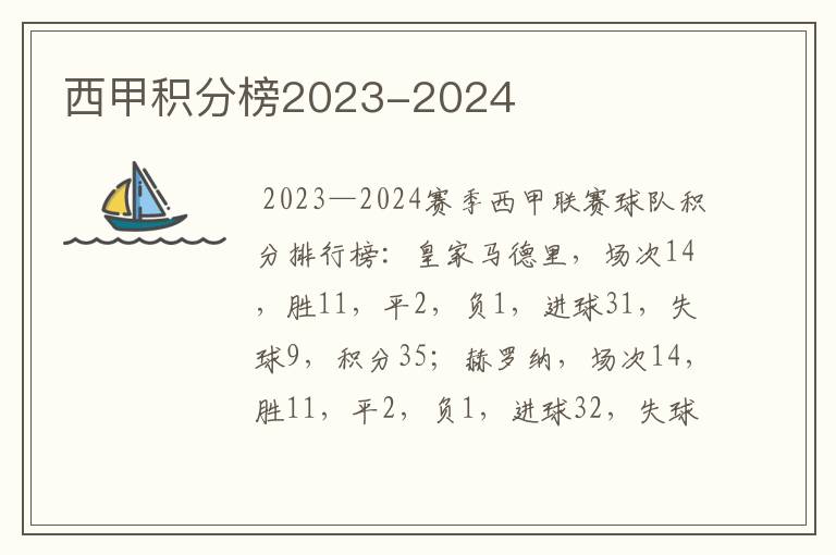 西甲积分榜2023-2024