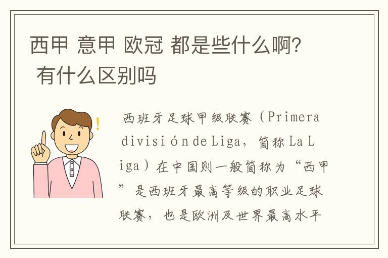 西甲 意甲 欧冠 都是些什么啊？ 有什么区别吗