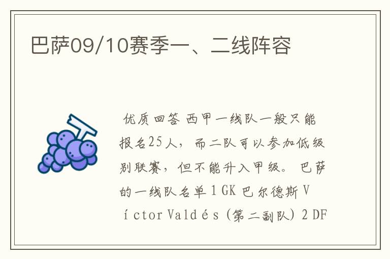 巴萨09/10赛季一、二线阵容