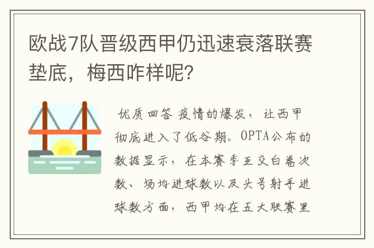 欧战7队晋级西甲仍迅速衰落联赛垫底，梅西咋样呢？