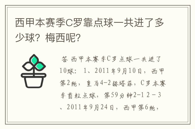 西甲本赛季C罗靠点球一共进了多少球？梅西呢？