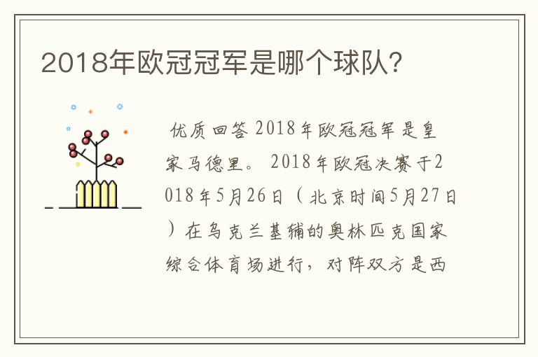 2018年欧冠冠军是哪个球队？