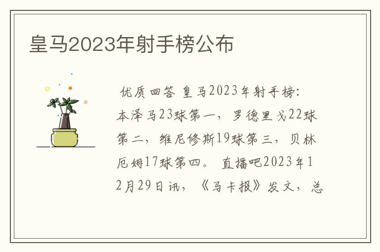 皇马2023年射手榜公布