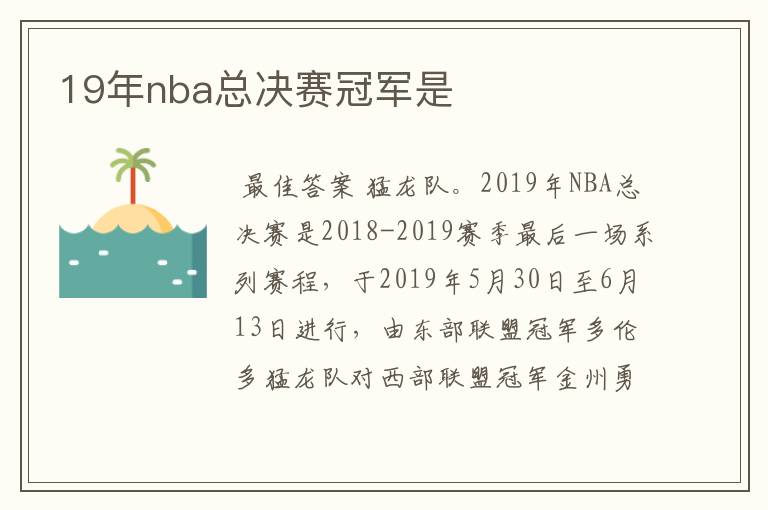 19年nba总决赛冠军是