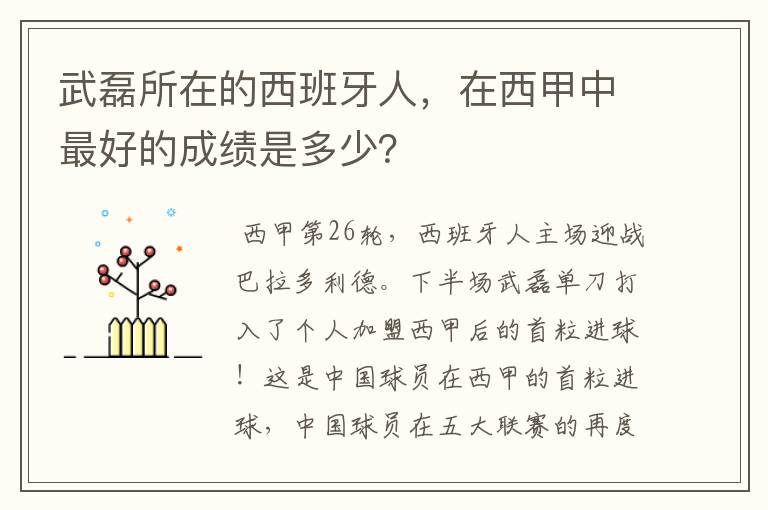 武磊所在的西班牙人，在西甲中最好的成绩是多少？