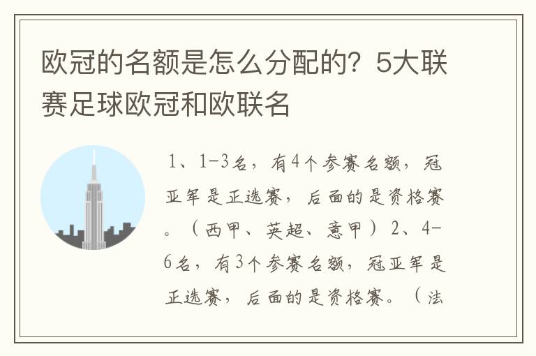 欧冠的名额是怎么分配的？5大联赛足球欧冠和欧联名