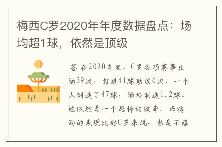 梅西C罗2020年年度数据盘点：场均超1球，依然是顶级