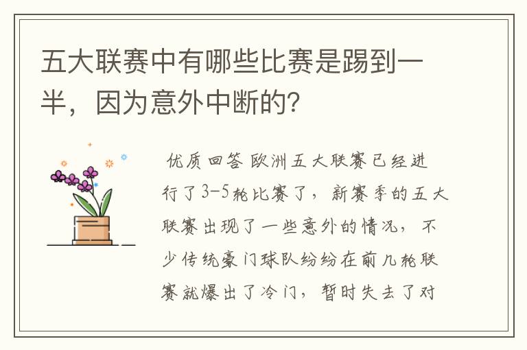 五大联赛中有哪些比赛是踢到一半，因为意外中断的？