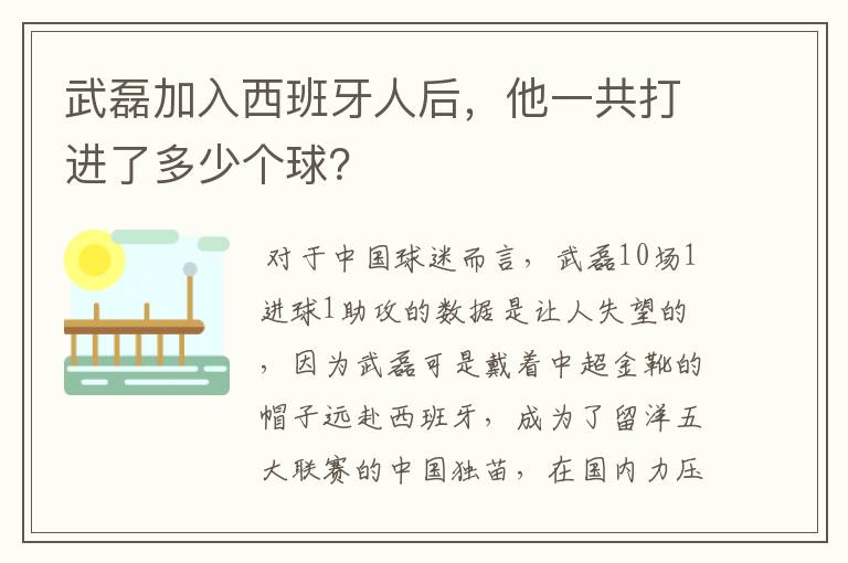 武磊加入西班牙人后，他一共打进了多少个球？