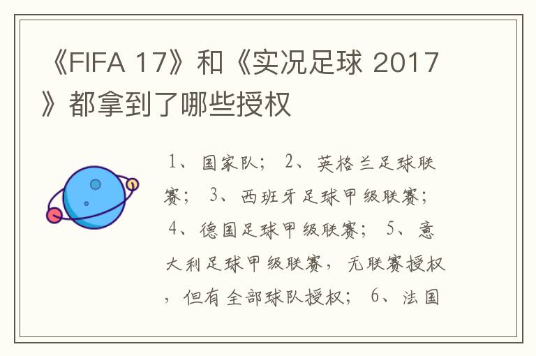 《FIFA 17》和《实况足球 2017》都拿到了哪些授权