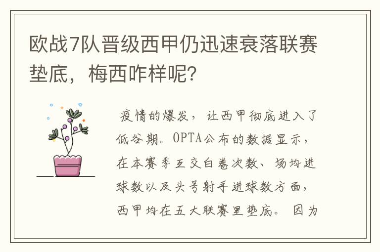 欧战7队晋级西甲仍迅速衰落联赛垫底，梅西咋样呢？