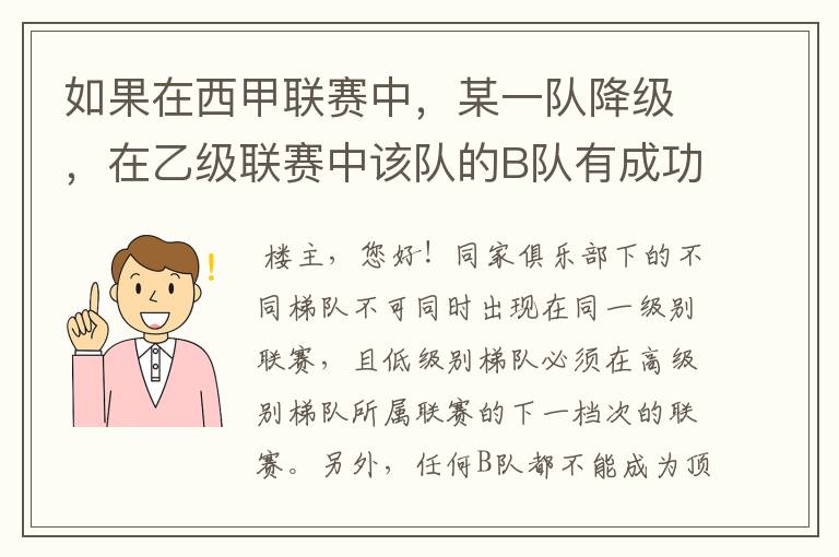 如果在西甲联赛中，某一队降级，在乙级联赛中该队的B队有成功升级，那么第二年的联赛将会怎么样呢？