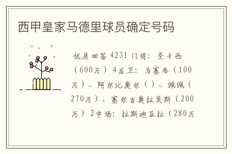 西甲皇家马德里球员确定号码