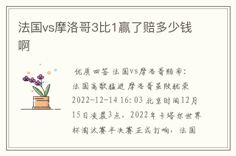 法国vs摩洛哥3比1赢了赔多少钱啊