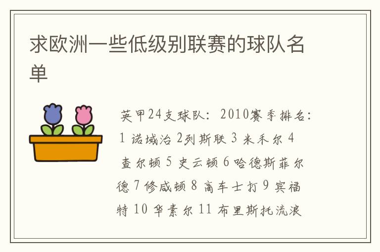 求欧洲一些低级别联赛的球队名单