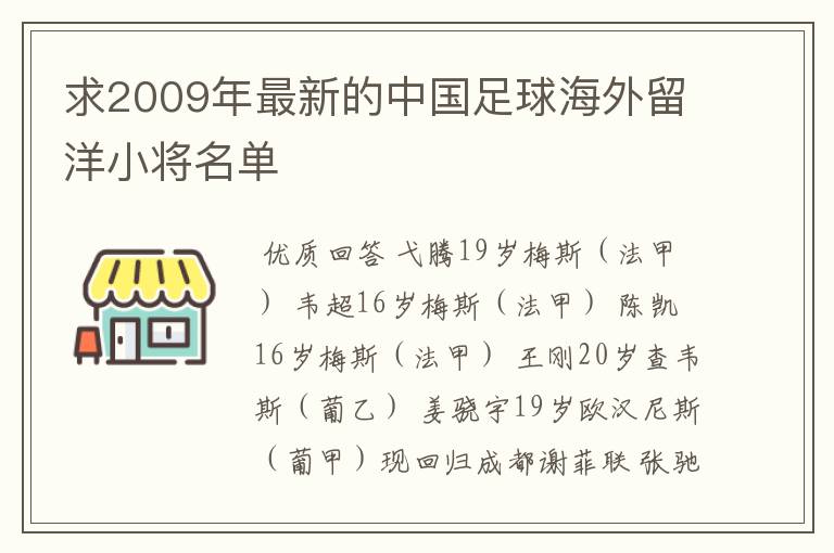 求2009年最新的中国足球海外留洋小将名单