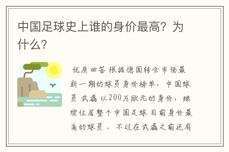 中国足球史上谁的身价最高？为什么？