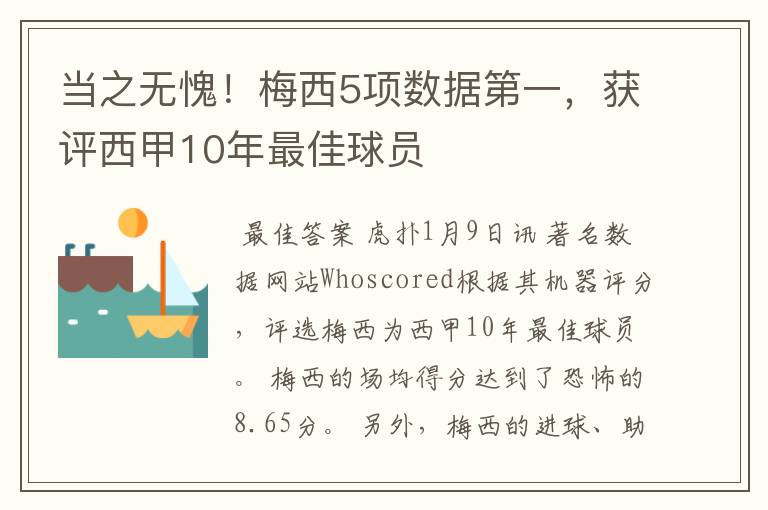 当之无愧！梅西5项数据第一，获评西甲10年最佳球员