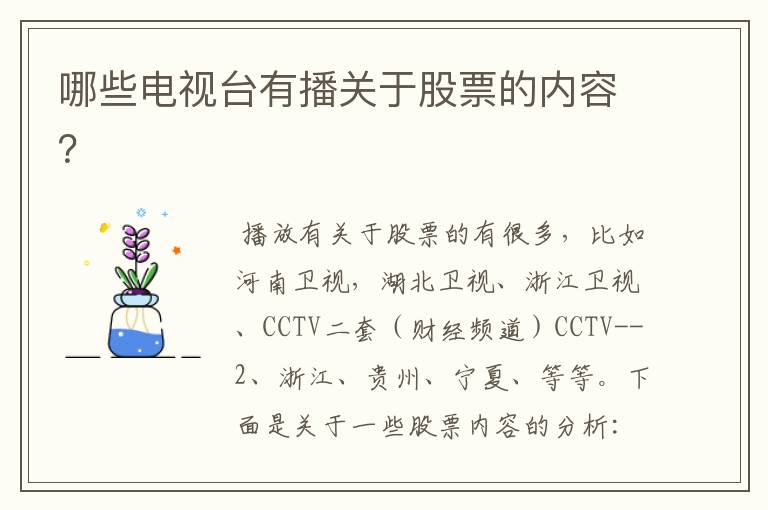 哪些电视台有播关于股票的内容？