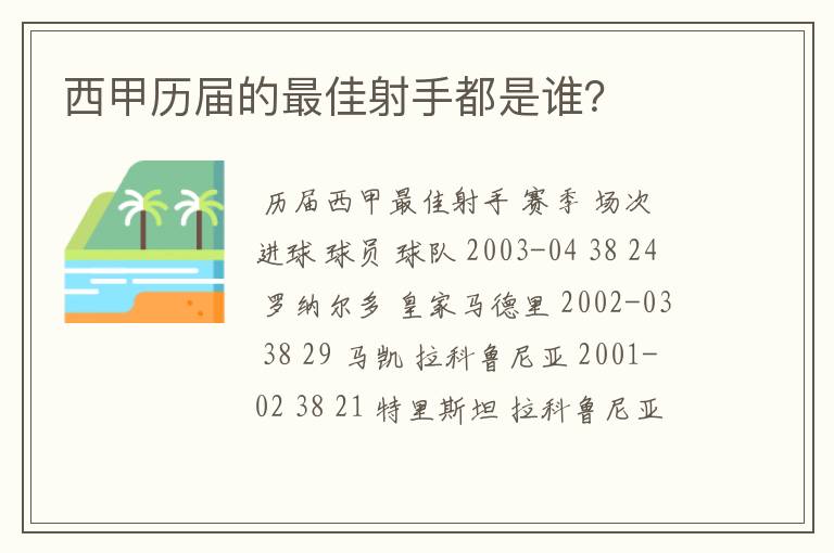 西甲历届的最佳射手都是谁？