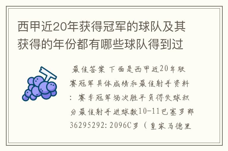 西甲近20年获得冠军的球队及其获得的年份都有哪些球队得到过意大利