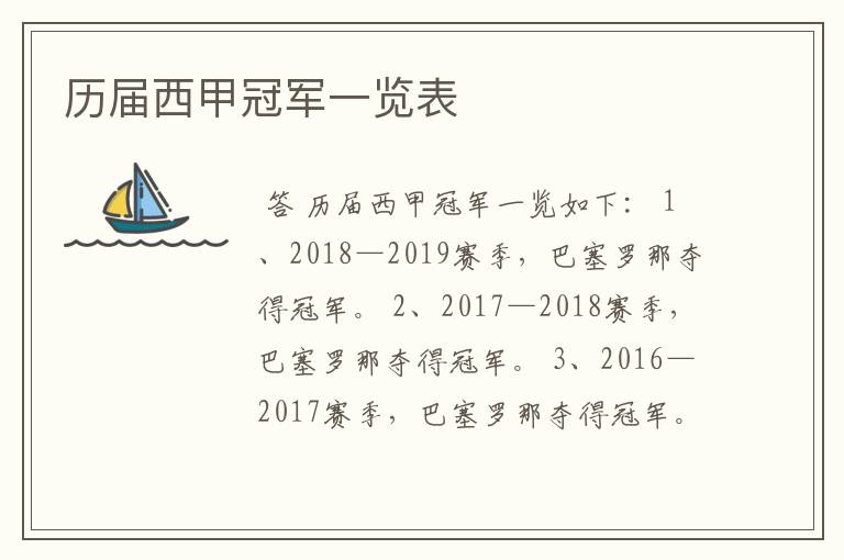 历届西甲冠军一览表