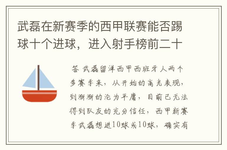 武磊在新赛季的西甲联赛能否踢球十个进球，进入射手榜前二十？