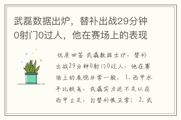 武磊数据出炉，替补出战29分钟0射门0过人，他在赛场上的表现如何？