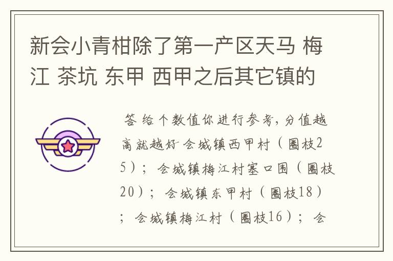 新会小青柑除了第一产区天马 梅江 茶坑 东甲 西甲之后其它镇的比较好的排序哪个镇比较好的