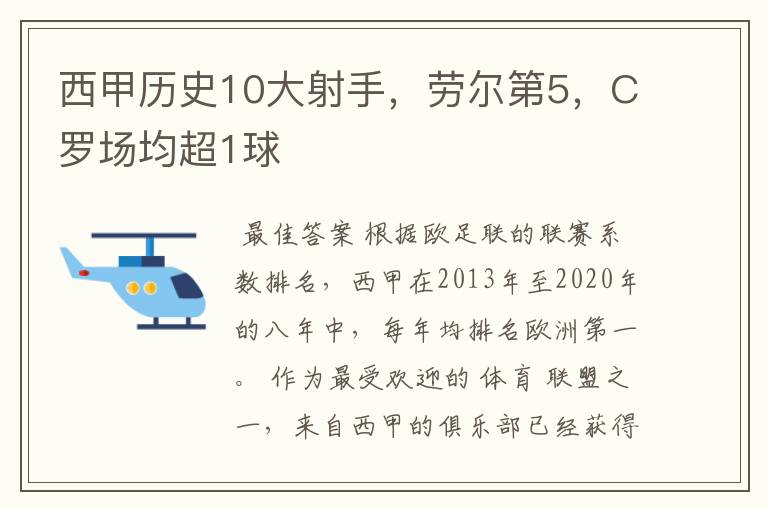 西甲历史10大射手，劳尔第5，C罗场均超1球