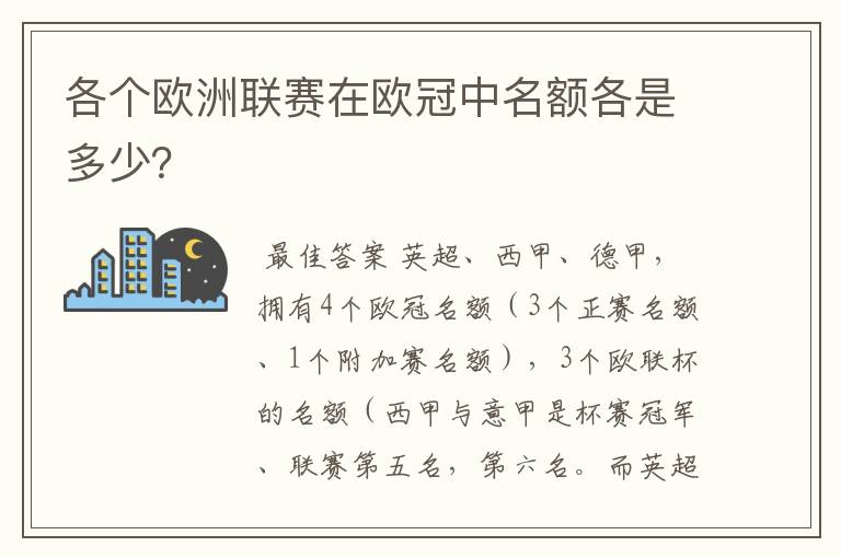 各个欧洲联赛在欧冠中名额各是多少？