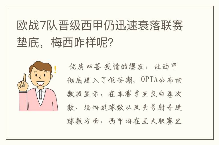 欧战7队晋级西甲仍迅速衰落联赛垫底，梅西咋样呢？