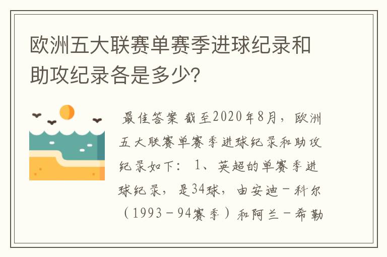 欧洲五大联赛单赛季进球纪录和助攻纪录各是多少？