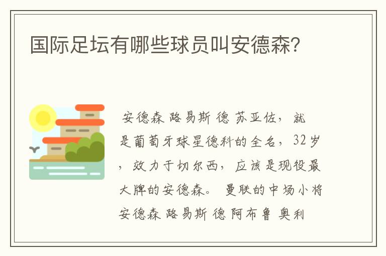 国际足坛有哪些球员叫安德森？