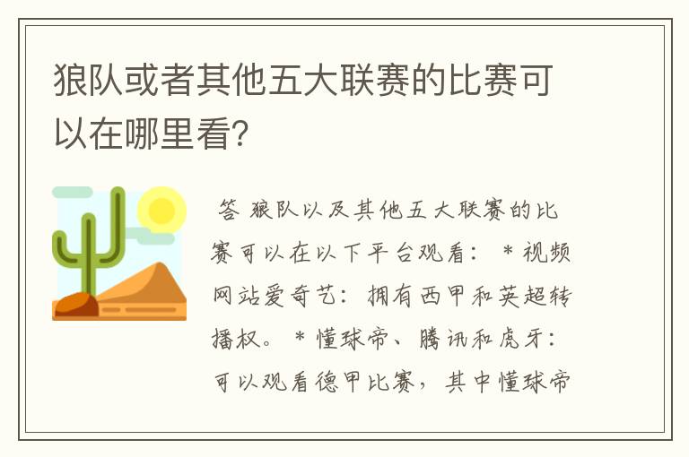 狼队或者其他五大联赛的比赛可以在哪里看？