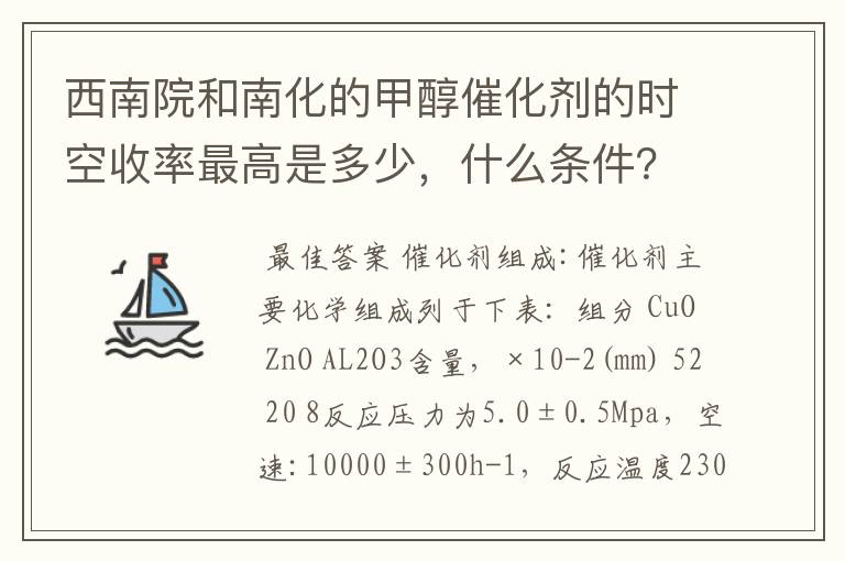 西南院和南化的甲醇催化剂的时空收率最高是多少，什么条件？