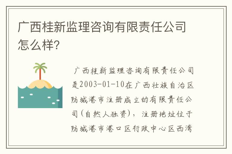 广西桂新监理咨询有限责任公司怎么样？