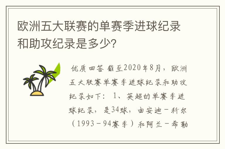 欧洲五大联赛的单赛季进球纪录和助攻纪录是多少？