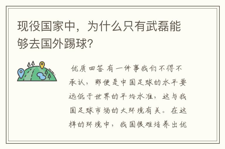 现役国家中，为什么只有武磊能够去国外踢球？