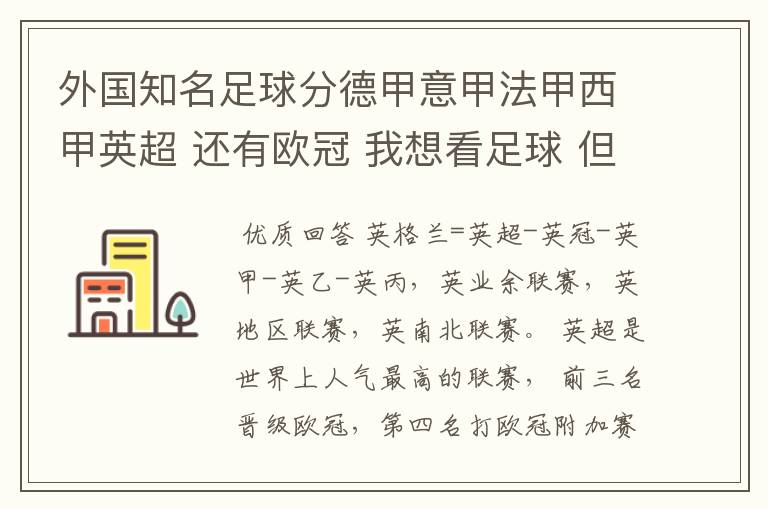 外国知名足球分德甲意甲法甲西甲英超 还有欧冠 我想看足球 但不知道怎么分辨他们怎么进行比赛的